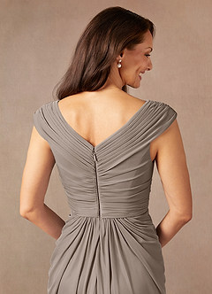 Azazie Lisolette Mother of the Bride Dresses Taupe Sheath Pleated Mesh Dress image8