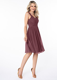 Azazie Angie Bridesmaid Dresses Sangria A-Line Corset Chiffon Dress image4