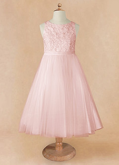 Azazie Calla Flower Girl Dresses Blushing Pink Ball-Gown Lace Tulle Dress image7