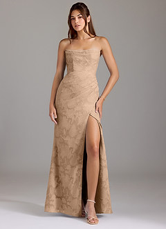 Azazie Leonis Jurken voor bruidsmeisjes Converteerbaar Jurk van Bloemen Burn-out met Kolom Strapless Champagne image1