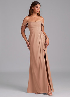 Azazie Johana Jurken voor bruidsmeisjes Converteerbaar Jurk van Chiffon met Zeemeermin Off the Shoulder Champagne Roos image6