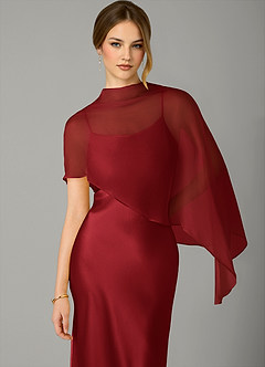 Azazie Jaleesa Bridesmaid Dresses Scarlet A-Line High Neck Stretch Satin Dress image2
