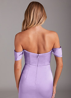Azazie Saige Jurken voor bruidsmeisjes Jurk van Stretch Satijn met Kolom Off the Shoulder Lila image9