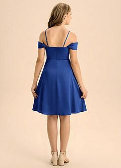 Azazie Anselie Junior Vestido de Azul Real de Satén Elástico de Corte en A con Plisado image2