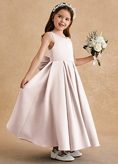 Azazie Honey Bear Flower Girl Dresses Rose Petal A-Line Pleated Matte Satin Dress image5