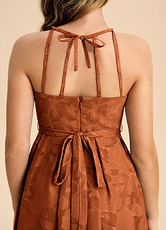Azazie Arianthe Junior Burnt Orange A-Line Pleated Floral Burnout Dress image7