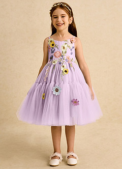 Azazie Osea Abiti da Ragazza di Fiori Abito Principessa in Tulle Plissettato Lilla Glassato image4