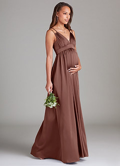 Azazie Emree Maternity Bridesmaid Dresses A-Line Stretch Satin Floor-Length Dress with Pockets image7
