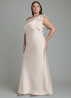 Azazie Yuanna Robes de demoiselle d'honneur Robe Sirène en Satin extensible Asymétrique Albâtre Blanc image12