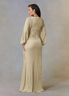 Azazie Sterling Vestidos para mãe da noiva Vestido Champanhe Ouro de Malha Metálica de Linha A com Ruched image3