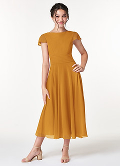 Azazie Payton Junior Butterscotch A-Line Bow Chiffon Dress image1