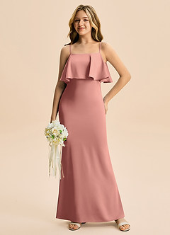 Azazie Galene Junior Mrenneito Joustava satiini Lattian pituus Nuorempi morsiusneito Pukeutua image3