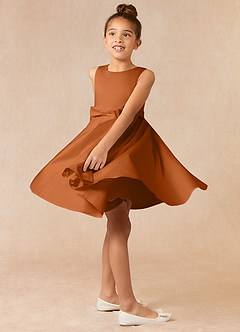 Azazie Coco Flower Girl Dresses Copper A-Line Bow Matte Satin Dress image3