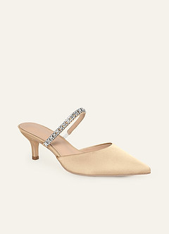 front Scarpe con tacco a gattino slip-on in raso elasticizzato con strass in tinta