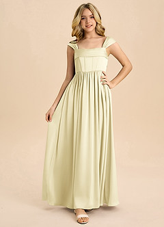 Azazie Hattie Junior Lemon Sorbet A-Line Pleated Stretch Satin Dress image5