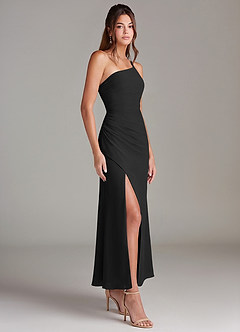 Azazie Eren 신부 들러리 드레스 인어 한쪽 어깨 쉬폰 발목 길이 드레스 image4