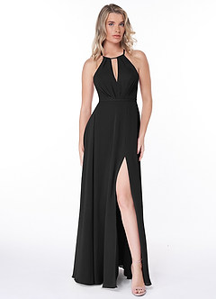 Azazie Evalleen Bridesmaid Dresses Black A-Line Pleated Chiffon Dress image2
