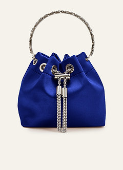 front Bolsa tipo saco de cetim com alça em formato de argola de cristal