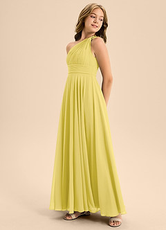 Azazie Charlize Junior Canary A-Line Pleated Chiffon Dress image4