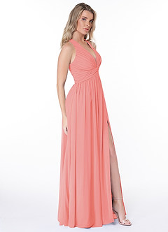 Azazie Jaclyn Brautjungfernkleider A-Linie Plissee Chiffon Kleid Koralle image4