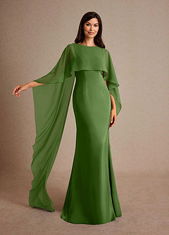 Azazie Milfred Mother of the Bride Dresses Basil Sheath Boatneck Stretch Satin Dress image4
