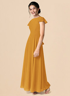 Azazie Payton Junior Butterscotch A-Line Bow Chiffon Dress image5