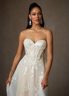 Azazie Aurorie Robes de mariée Robe Trapèze en Tulle Paillettes Diamant Blanc Champagne image5