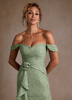Azazie Irene Abiti per la Madre della Sposa Abito A-Line in Burnout Floreale a Spalla Scoperta Verde Salvia image6