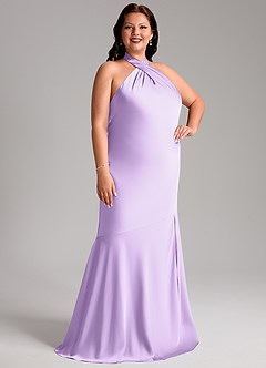 Azazie Lorena Bridesmaid Dresses Lilac Mermaid Pleated Stretch Satin Dress image10