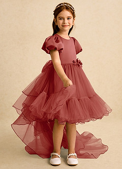 Azazie Cocoa vestidos de niña de las flores Vestido de Terracota de Tul de Princesa con Plisado image8