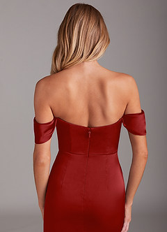 Azazie Saige Robes de demoiselle d'honneur Robe Sirène en Satin extensible Épaule décolletée Grenade image7