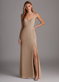 Azazie Manila Bridesmaid Dresses Taupe Sheath V-Neck Chiffon Dress image1