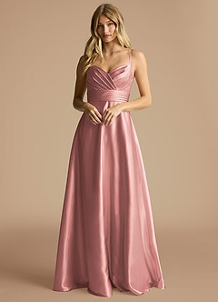 Azazie Oliana Bridesmaid Dresses Dusty Rose A-Line Pleated Metallic Satin Dress image1