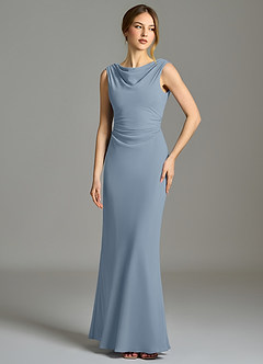Azazie Kieryn Bridesmaid Dresses Dusty Blue Mermaid Pleated Chiffon Dress image4