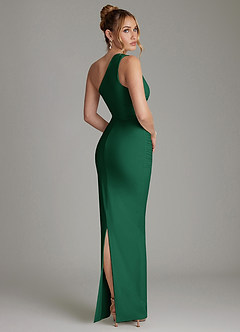 Azazie Shanice Bridesmaid Dresses Emerald Sheath One Shoulder Premium Stretch Jersey Dress image2
