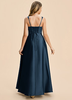 Azazie Azaria Junior Dark Navy A-Line Pleated Stretch Satin Dress image2