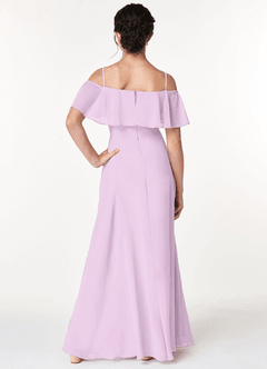 Azazie Maggie Junior Frosted Lilac A-Line Off the Shoulder Chiffon Dress image2