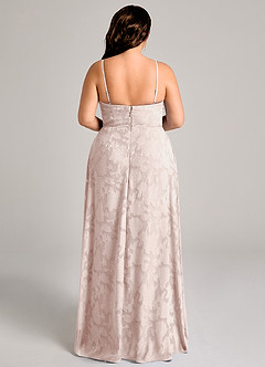 Azazie Moira Bridesmaid Dresses Blushing Pink A-Line Side Slit Floral Burnout Dress image11