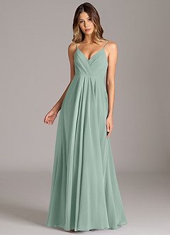 Azazie Amani Bridesmaid Dresses Agave A-Line Pleated Chiffon Dress image4