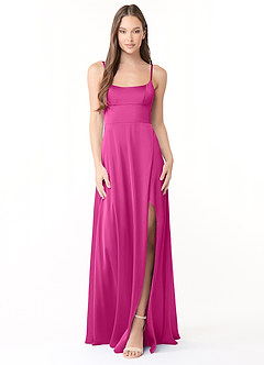 Azazie Halsey Brautjungfernkleider Etui Seitliche Cut-Outs Stretch-Satin Kleid Fuchsia image1