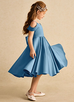 Azazie Favia Flower Girl Dresses Steel Blue A-Line Off the Shoulder Matte Satin Dress image5