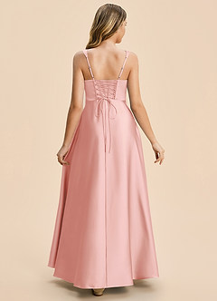 Azazie Azaria Junior Powder Pink A-Line Pleated Stretch Satin Dress image2