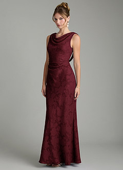 Azazie Kieryn Bridesmaid Dresses Cabernet Mermaid Pleated Floral Burnout Dress image9