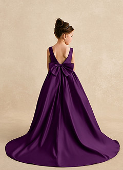 Azazie Mimia Robe Demoiselle D'honneur Fillette Robe Trapèze en Mat Satiné Arc Grain De Raisin image2