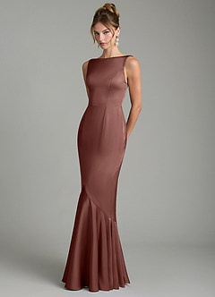 Azazie Tamera Bridesmaid Dresses Espresso Mermaid Pleated Stretch Satin Dress image2