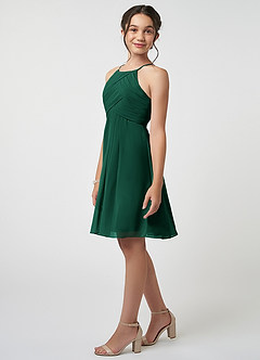 Azazie Ginny Junior Emerald A-Line Pleated Chiffon Dress image3