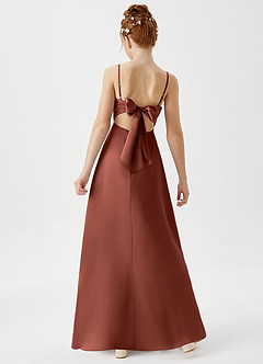 Azazie Shale Junior Robe Trapèze en Satin extensible Auburn image3