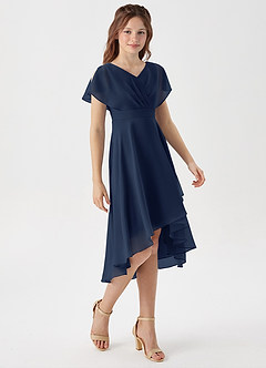 Azazie Graciela Junior Dark Navy A-Line Pleated Chiffon Dress image5