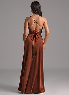 Azazie Mei Bridesmaid Dresses Terracotta A-Line Corset Velvet Dress image4