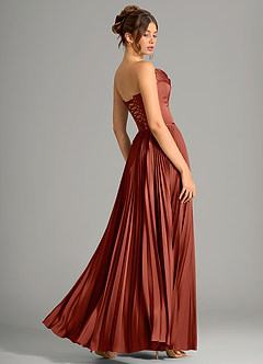 Azazie Saedra Bridesmaid Dresses Terracotta A-Line Corset Stretch Satin Dress image2